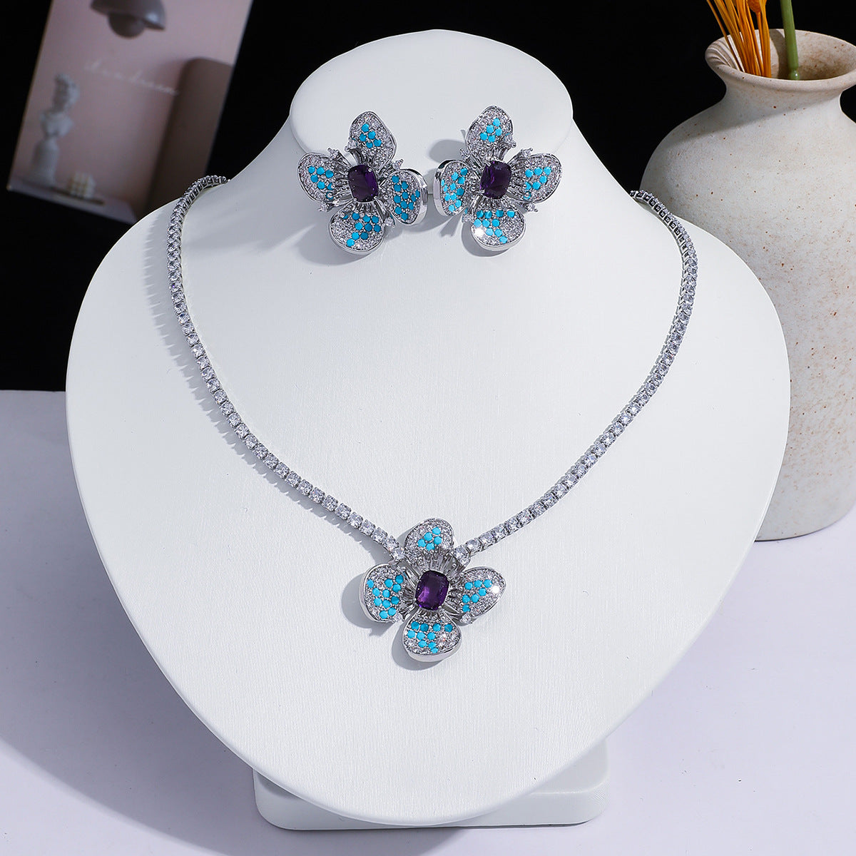 Fashion Trend Zircon Green Butterfly Tassel Necklace