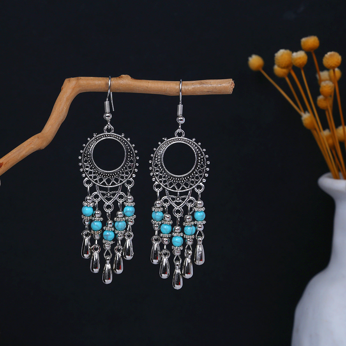 Metal Alloy Retro Ethnic Style Geometric Water Drop Round Bell Earrings