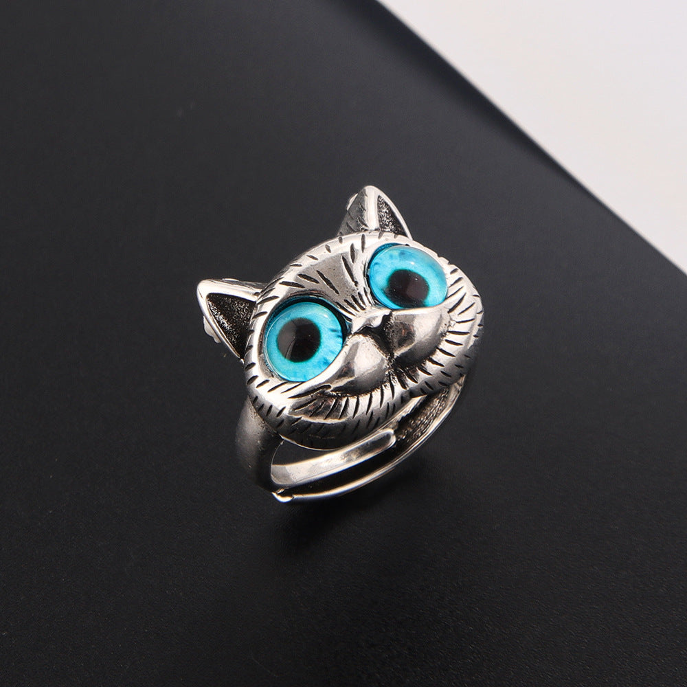 Fat Cat Blue Eyes Cute Alloy Pair For Couple Gift Ring