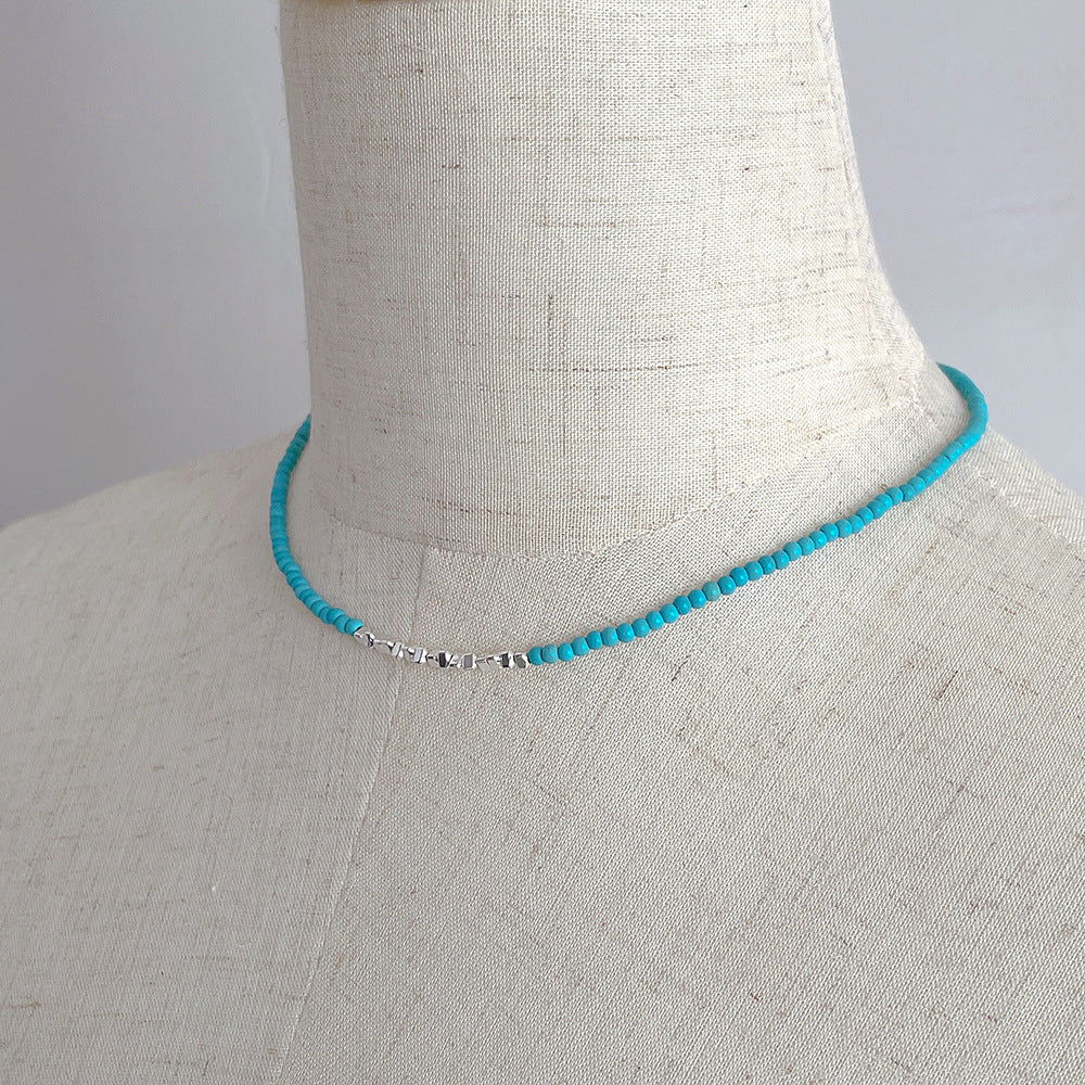 Turquoise Stitching Small Pieces Of Sier Very Fine Vintage Necklace