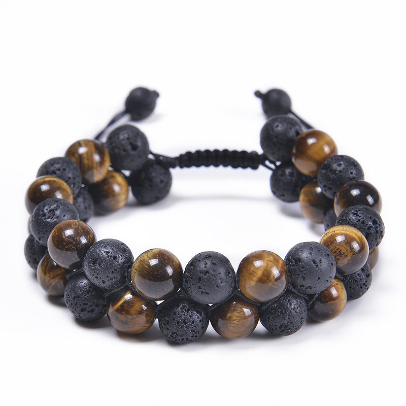 Men's Layer Black Agate Red Iron Stone Bracelets