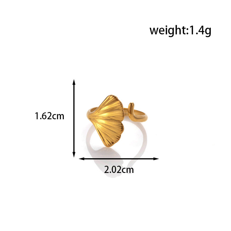 Steel Fashion Stainless Love Snake-shaped Ginkgo Leaf Special Ring
