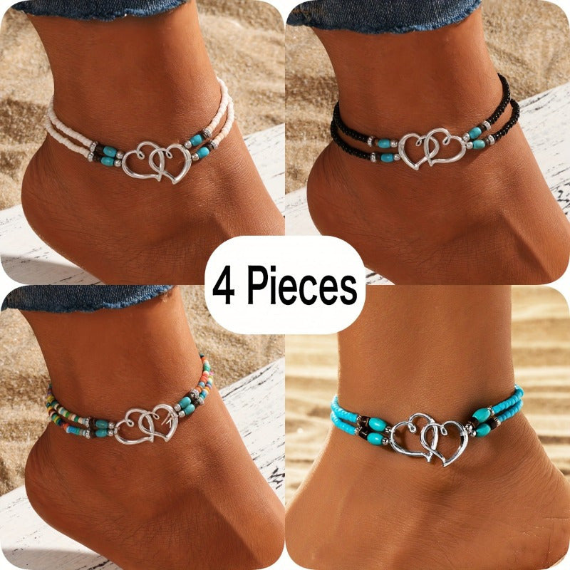Fashion Vacation Style Alloy Double Love Bohemian Resin Bead Beach Bracelet