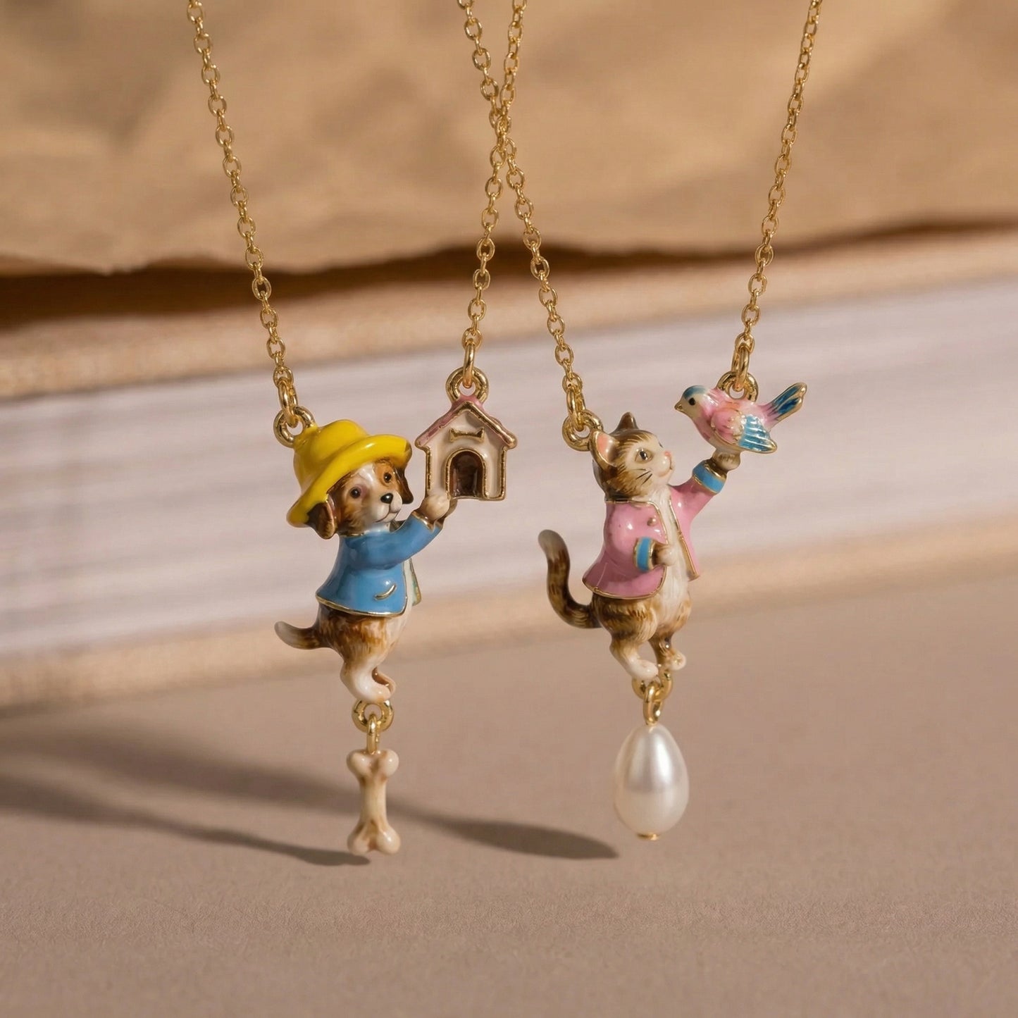 Fairy Tale Style Cute Pet Personalized Puppy Bone House Cat Necklace