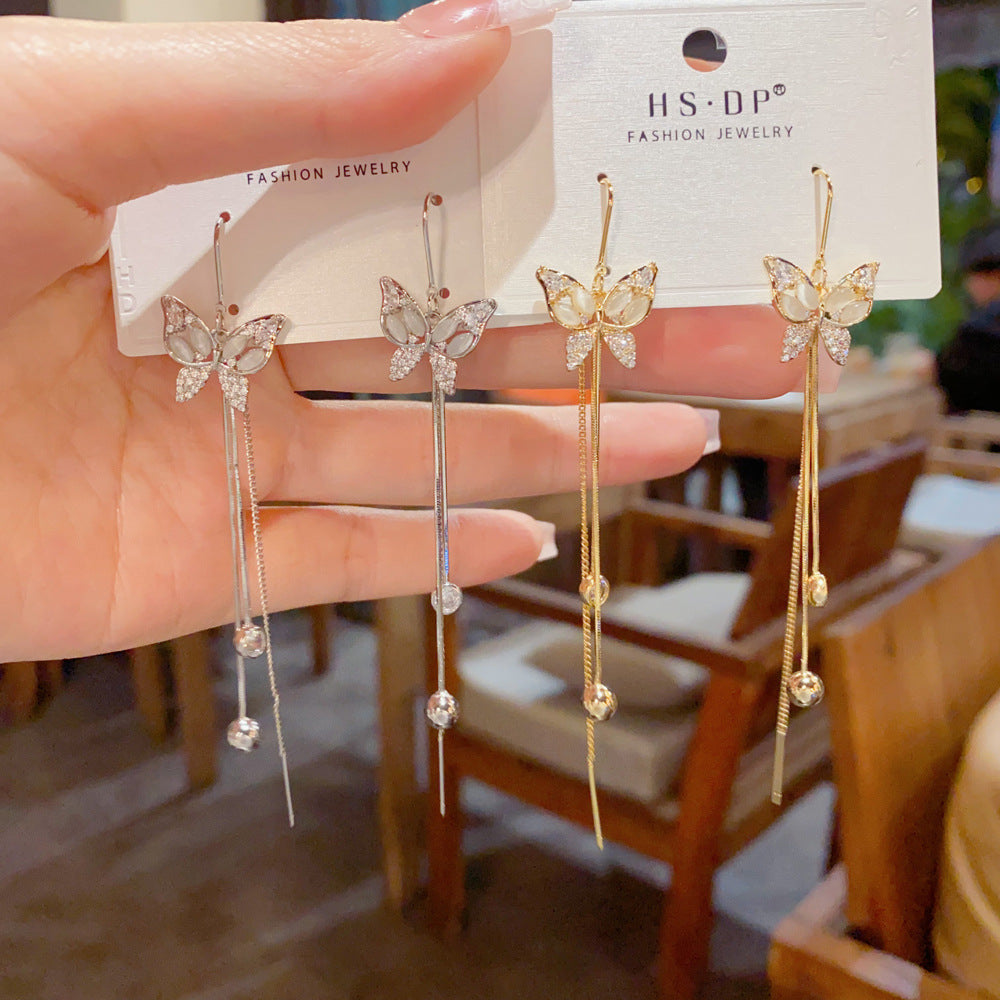 Inlaid Zircon Butterfly Long Fringed Thread Female Personalized Ear Line