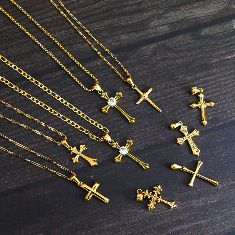 Diamond Cross Unique Fashion Titanium Steel Necklaces
