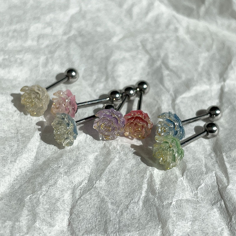 Color Titanium Steel Screw Buckle Piercing Lady Stud Earrings