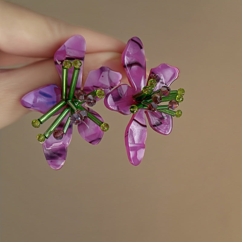 Needle Butterfly Enamel Vintage Court Style Delicate Light Luxury Earrings