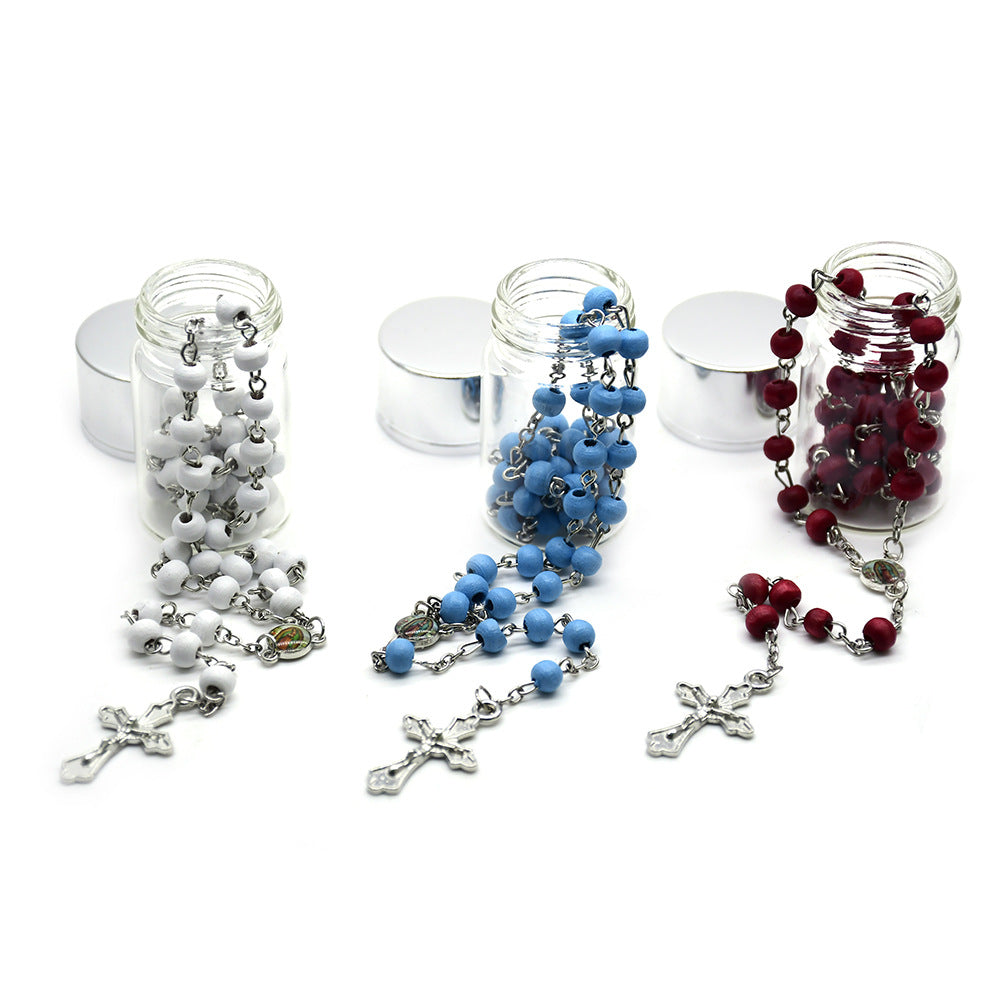 Creative Unique Glass Bottle Cross Rosary Necklaces
