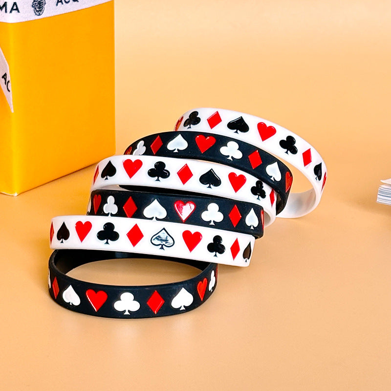 Women's & Men's Poker Color Silicone Filling Chess Card Rubber Bracelet