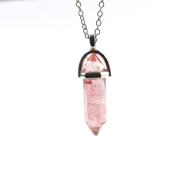 Natural Stone Crystal Hexagon Prism Agate Necklaces