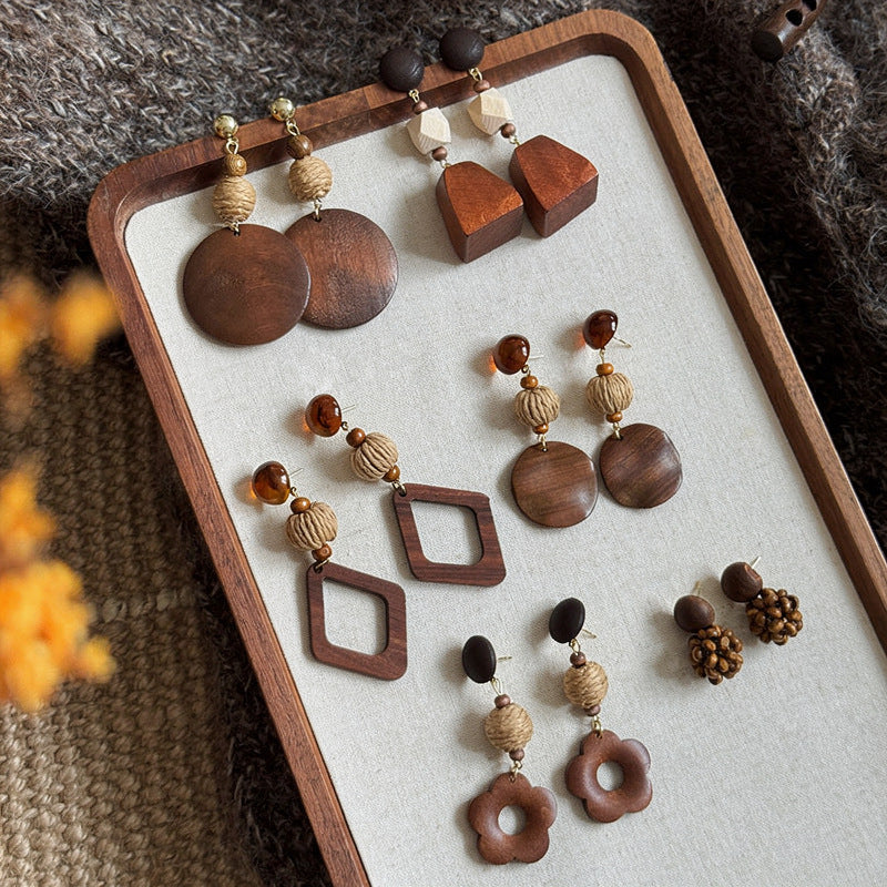 Wood In The Forest Retro Tassel Rings