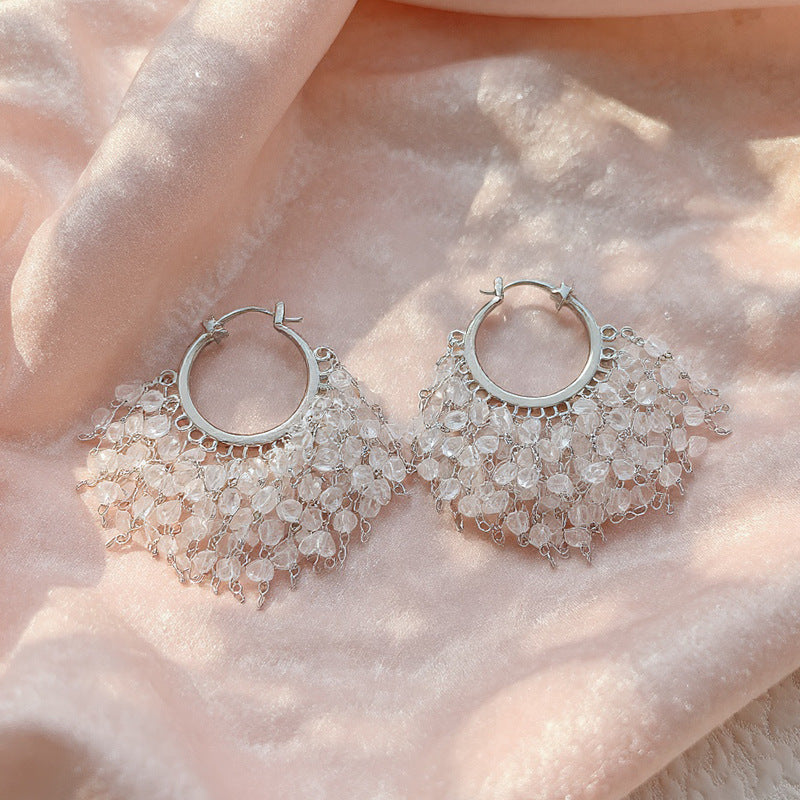 Women's Crystal Tassel Metal Circle Beaded Ear Personalized Earrings