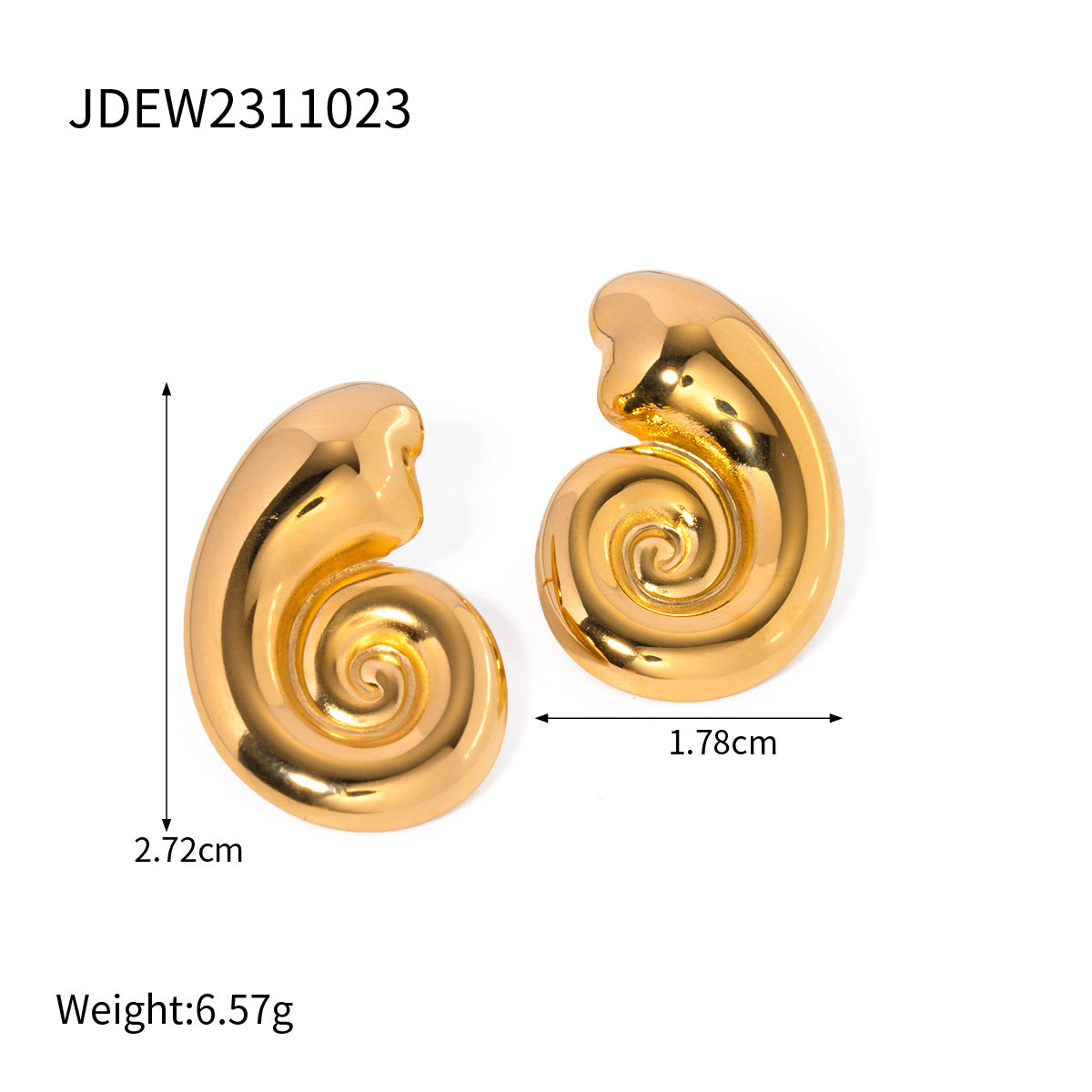 Women's Designer Model Style Gold Stainless Steel Conch Spiral Earrings