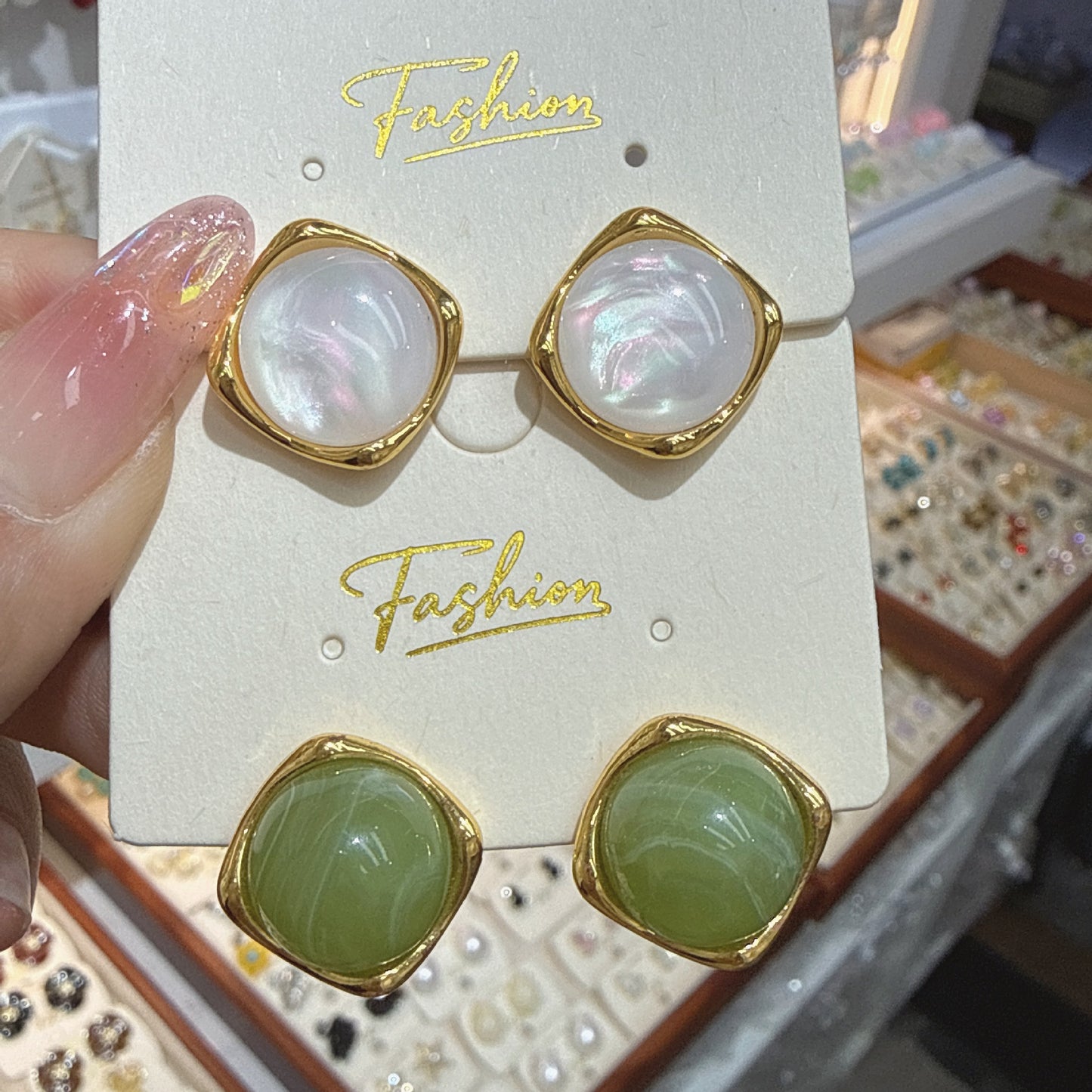 Small Opal Square Korean Style Sense Of Design Personalized Earrings