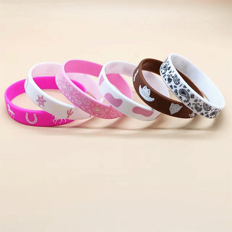 Cowboy Silicone Pink Birthday Party Theme Printing Bracelets
