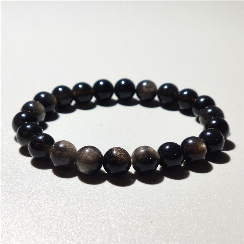 Women's & Men's Natural Sier Round Bead Obsidian Cat Eye Bracelets