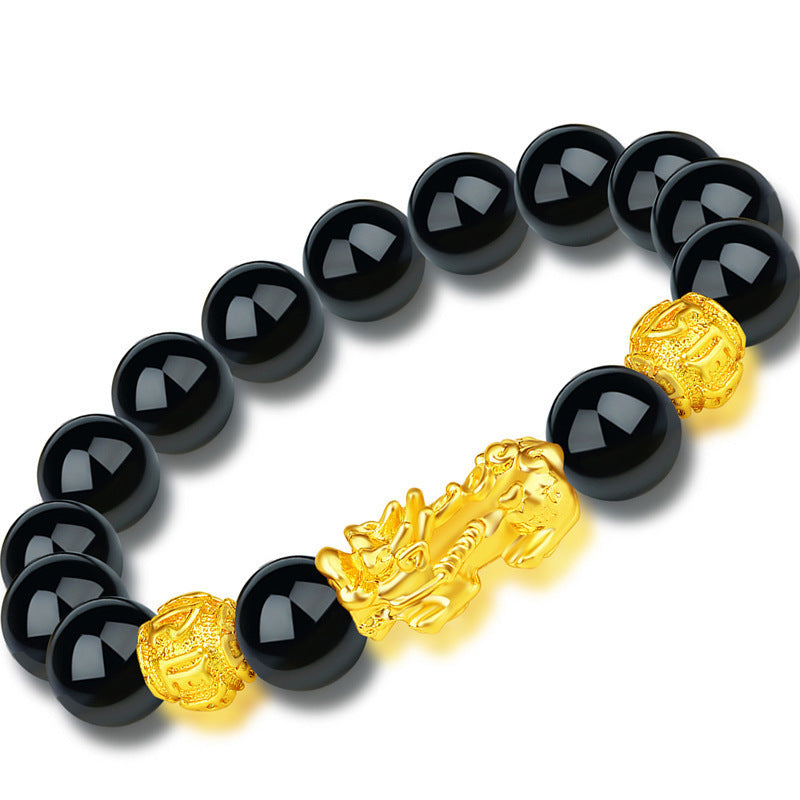 Women's & Men's Imitation Golden Pi Couple Obsidian Vietnam Bracelet