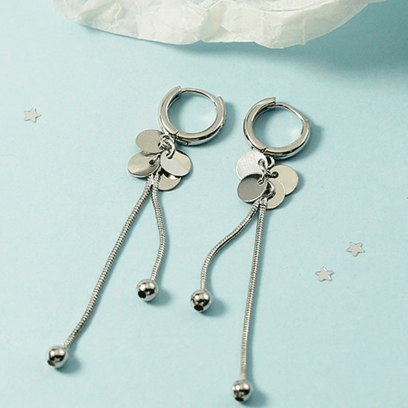 Women's Round Beads Clip Temperament Wild High-grade Simple Tassel Long Ear Buckle