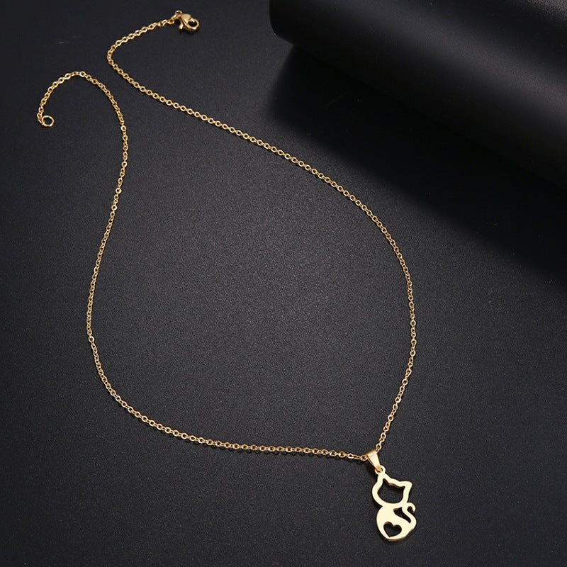 Women's Steel Cute Kitten Gold Sier Engagement Necklace