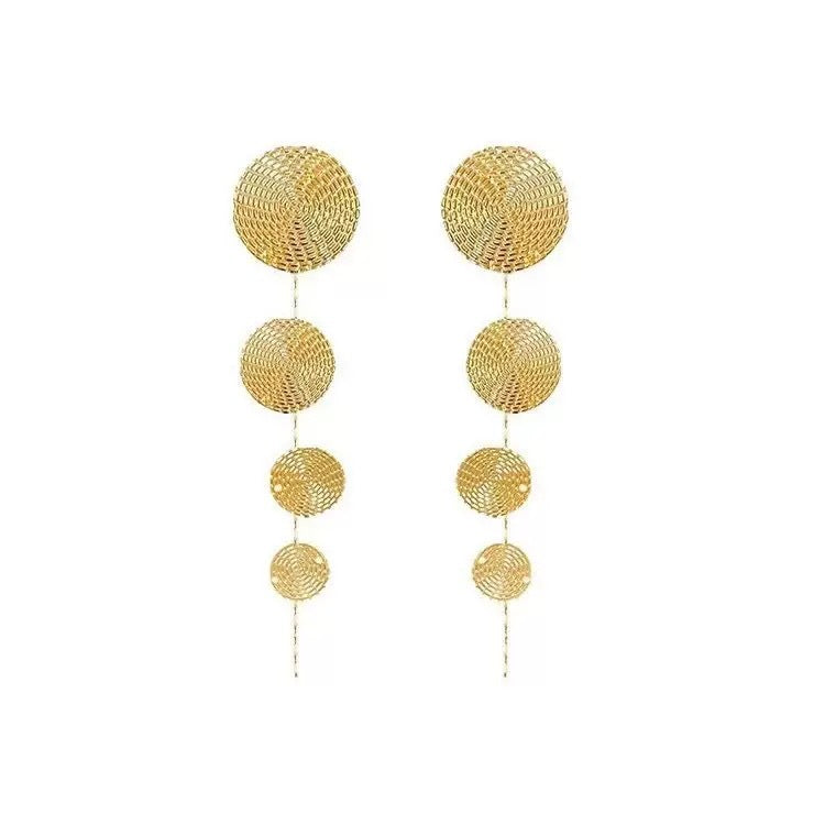 Women's Style Golden Long Fringe Light Luxury High-grade Square Round Face Earrings