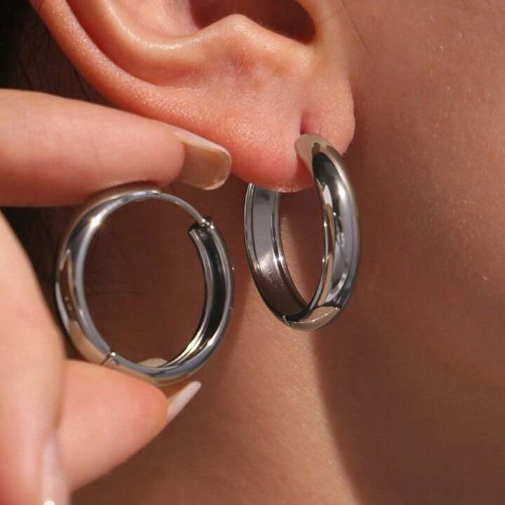 Round Plain Circle Ear Clip Korean Style Laminated Basic Classic Stud Earrings