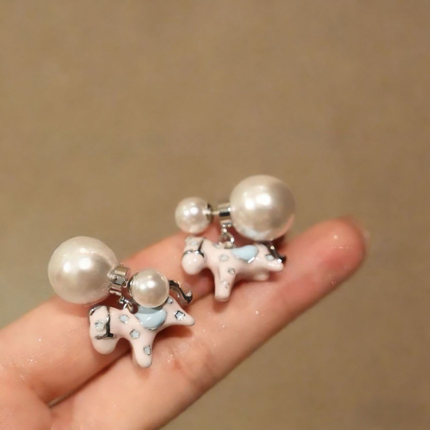 Cute Drip Glazed Light Blue Pony Stud Earrings