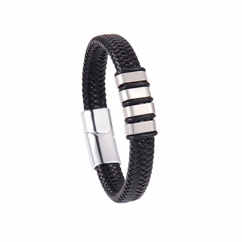 Men's Wristband Business Stainless Steel Leather Retro Style Bracelets
