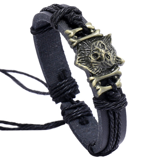 Wrist String Bronze Alloy Wolf Head Bracelets