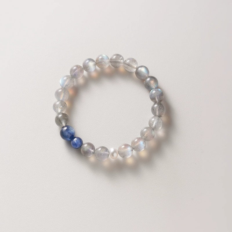 Women's Natural Gray Moonstone Blue Crystal High-grade Emotional Stable Bracelet