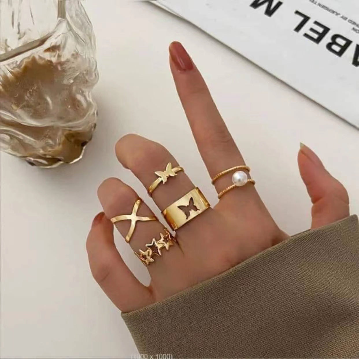 Alloy Personality Chain Open Pieces Retro Butterfly Rings