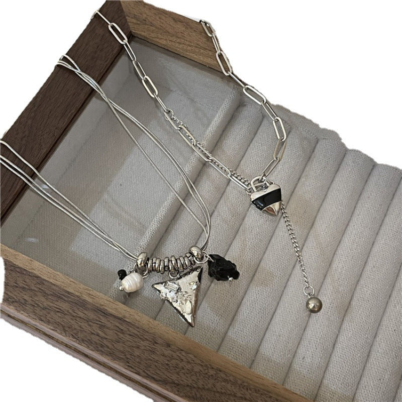 Tassel Ball Design Personalized Hip Hop Stacked Triangle Sweater Chain Necklace