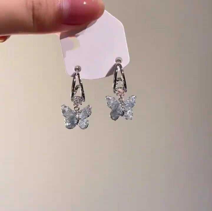 Debris Gradient Crystal Flowers Butterfly Female Special Interest Earrings