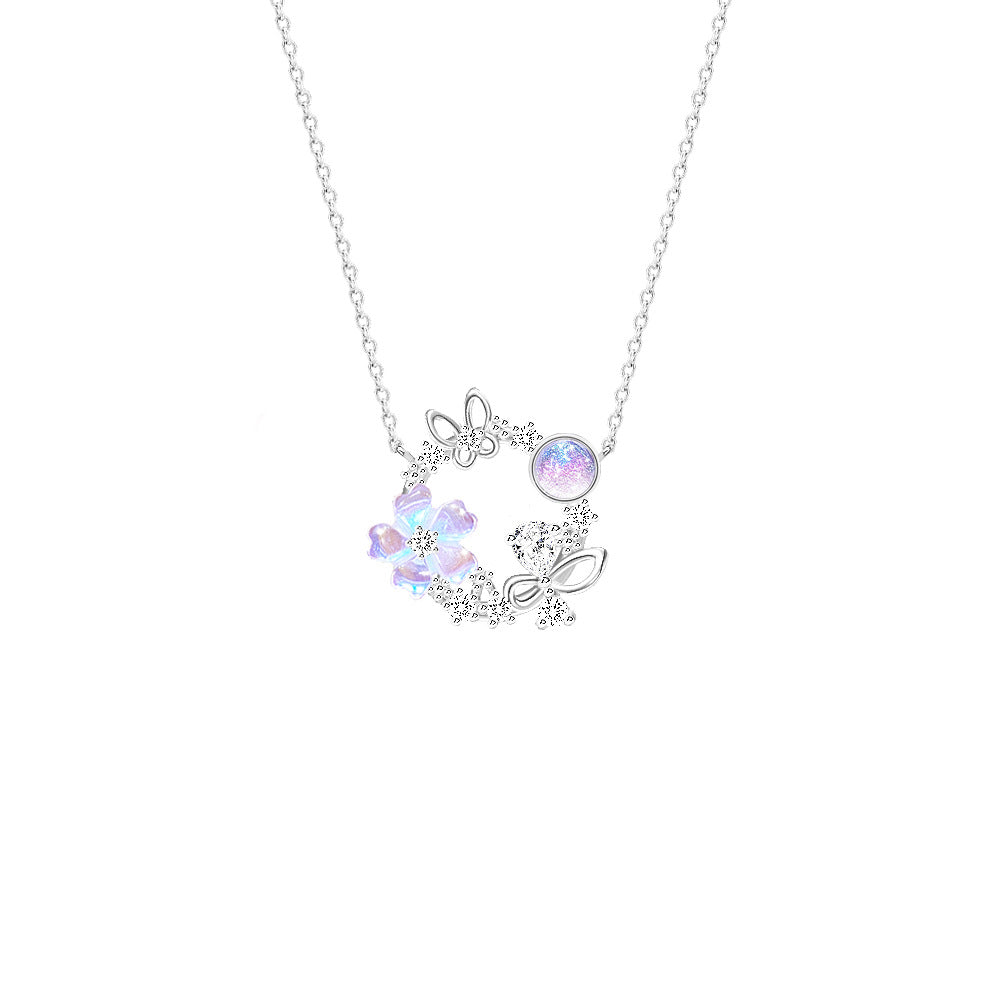 Women's Sweet Fresh Fantasy Cherry Blossom Sterling Sier Necklaces