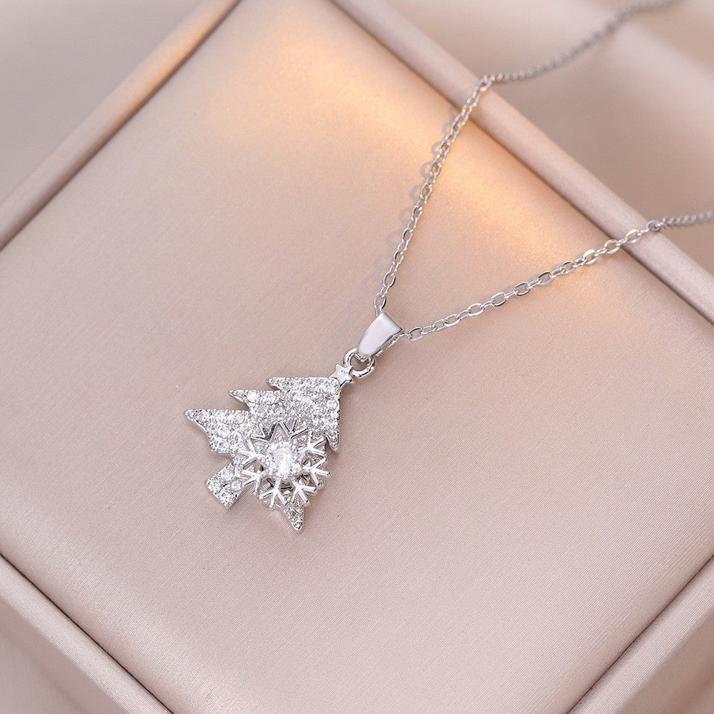 Female Minority Fashion Design Rotating Bauhinia Zircon Flower Necklace