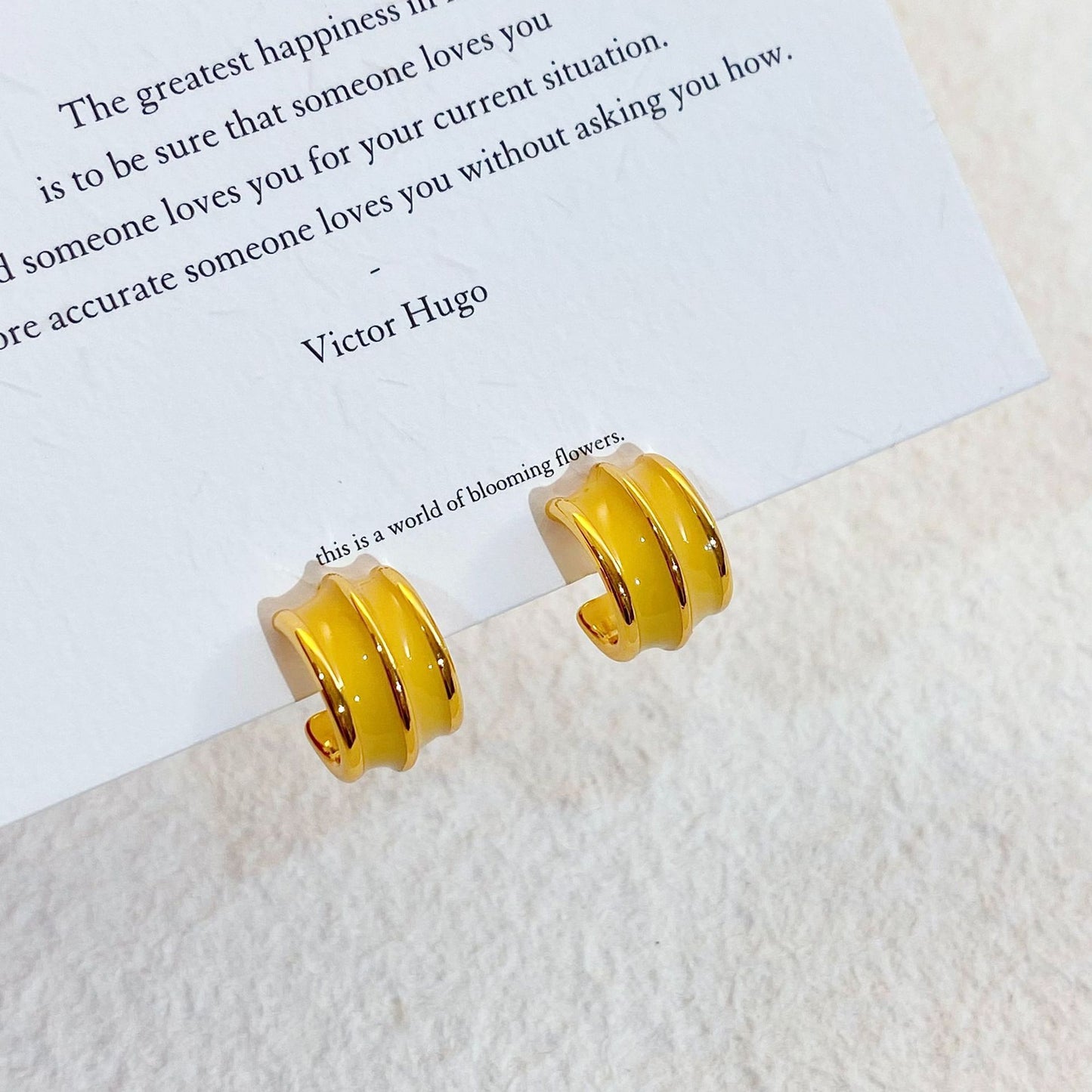 Plated Real Gold Ginger Flower Enamel Drip Glazed Female Sweet Earrings