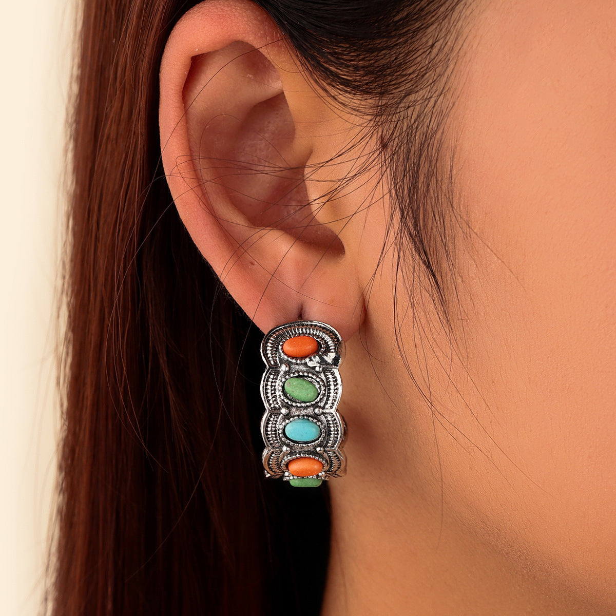 Turquoise Retro Personalized Geometric Big Ear Earrings