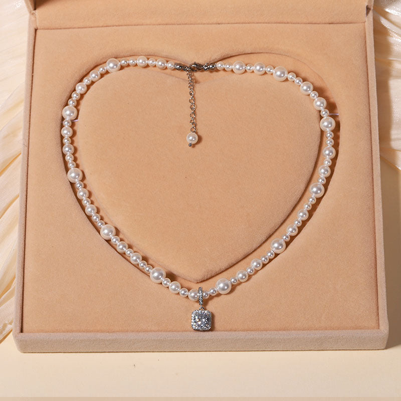 Women's Square Diamond Natural Shell Pearls Pearl Necklaces