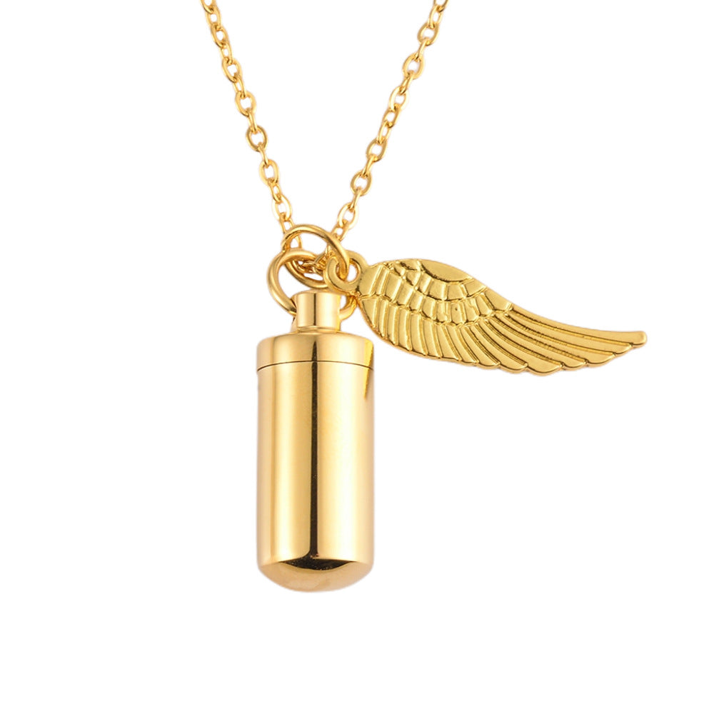 Stainless Steel Small Cylinder With Wings Pendants