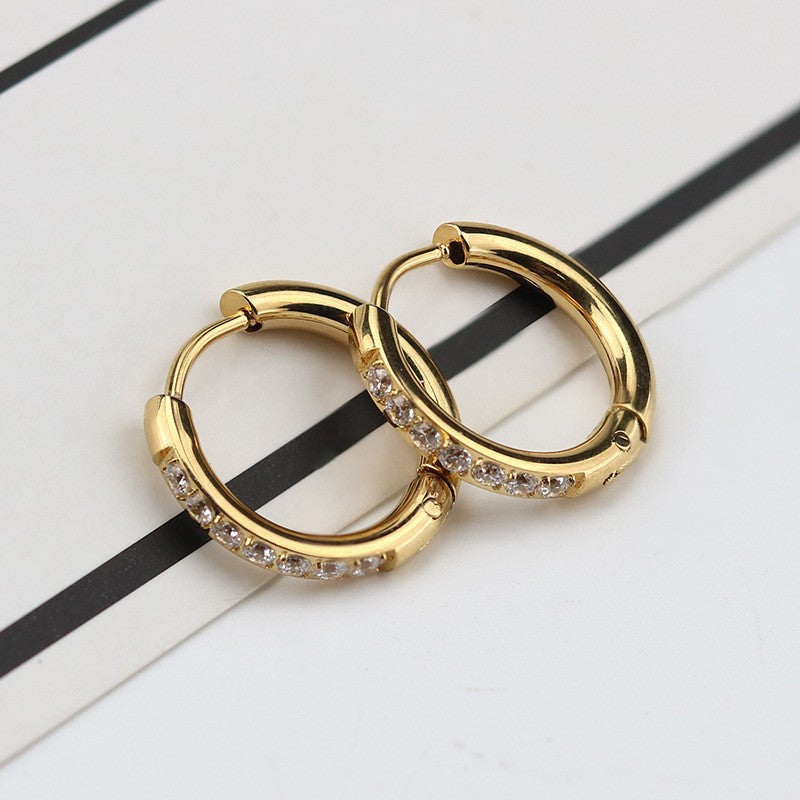 Wind Small Bright Stainless Steel Inlaid Zircon Clip Titanium Ear Buckle