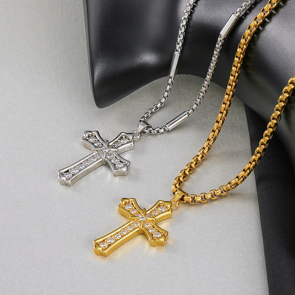 Titanium Steel Diamond Cross Retro Style Unisex Pendants