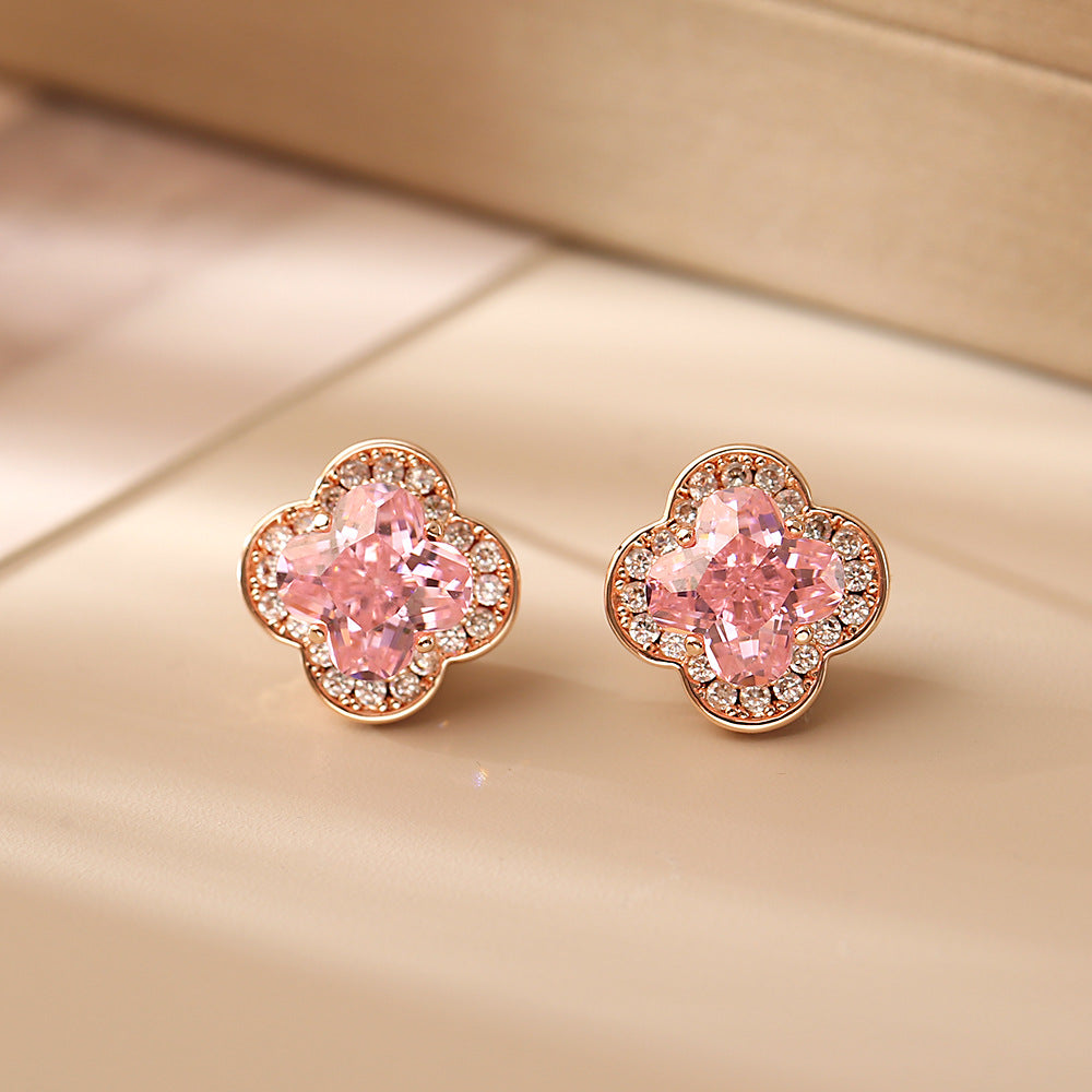 Clover Zircon Retro Style Fashion Exquisite Petite Female Stud Earrings