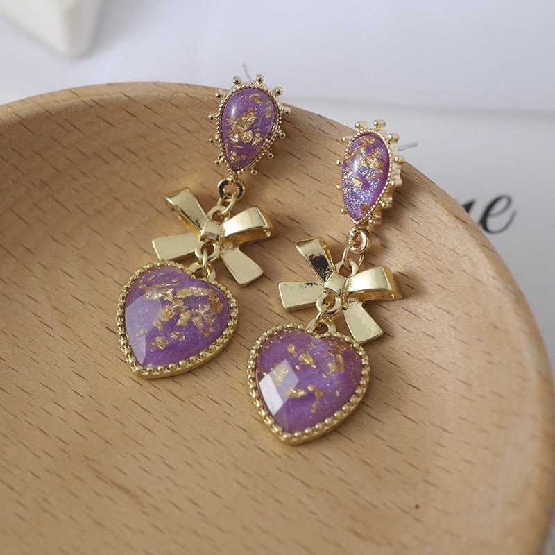 Needle Dream Resin Love Heart Water Drop Bow Ear Clip Stud Earrings