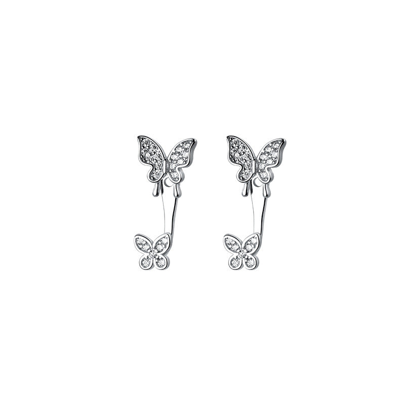 Women's Temperament Double Butterfly Rhinestone Back Hanging Earrings