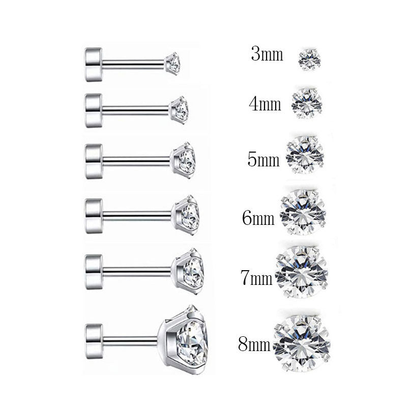 Women's & Men's Stainless Steel Integrated Inlaid Zircon Round Bottom Small Ear Stud Earrings