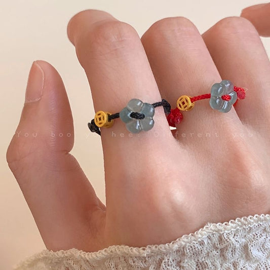 Flower Hand-woven Coin Braid Rope Niche Rings