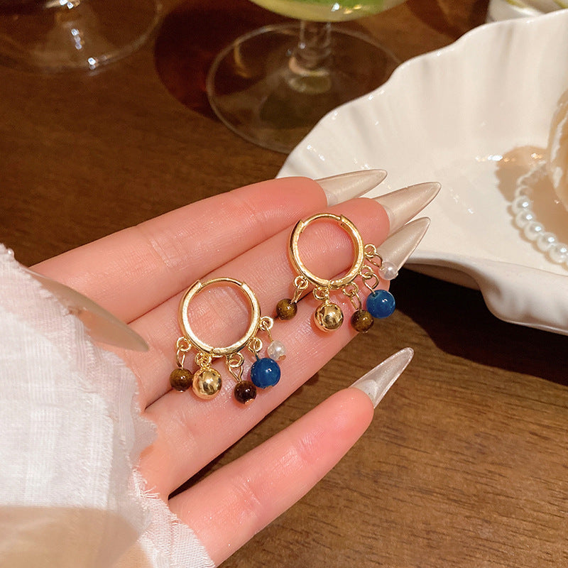 Chinese Style Contrast Color Beaded Natural Stud Earrings