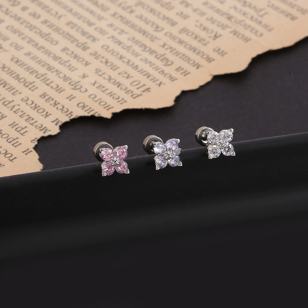 Inlaid Zirconium Niche High-grade Versatile Full Diamond Titanium Stud Earrings