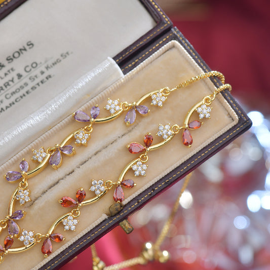 Zircon Leaf Bud Pomegranate Red Purple Electroplated Real Bracelet