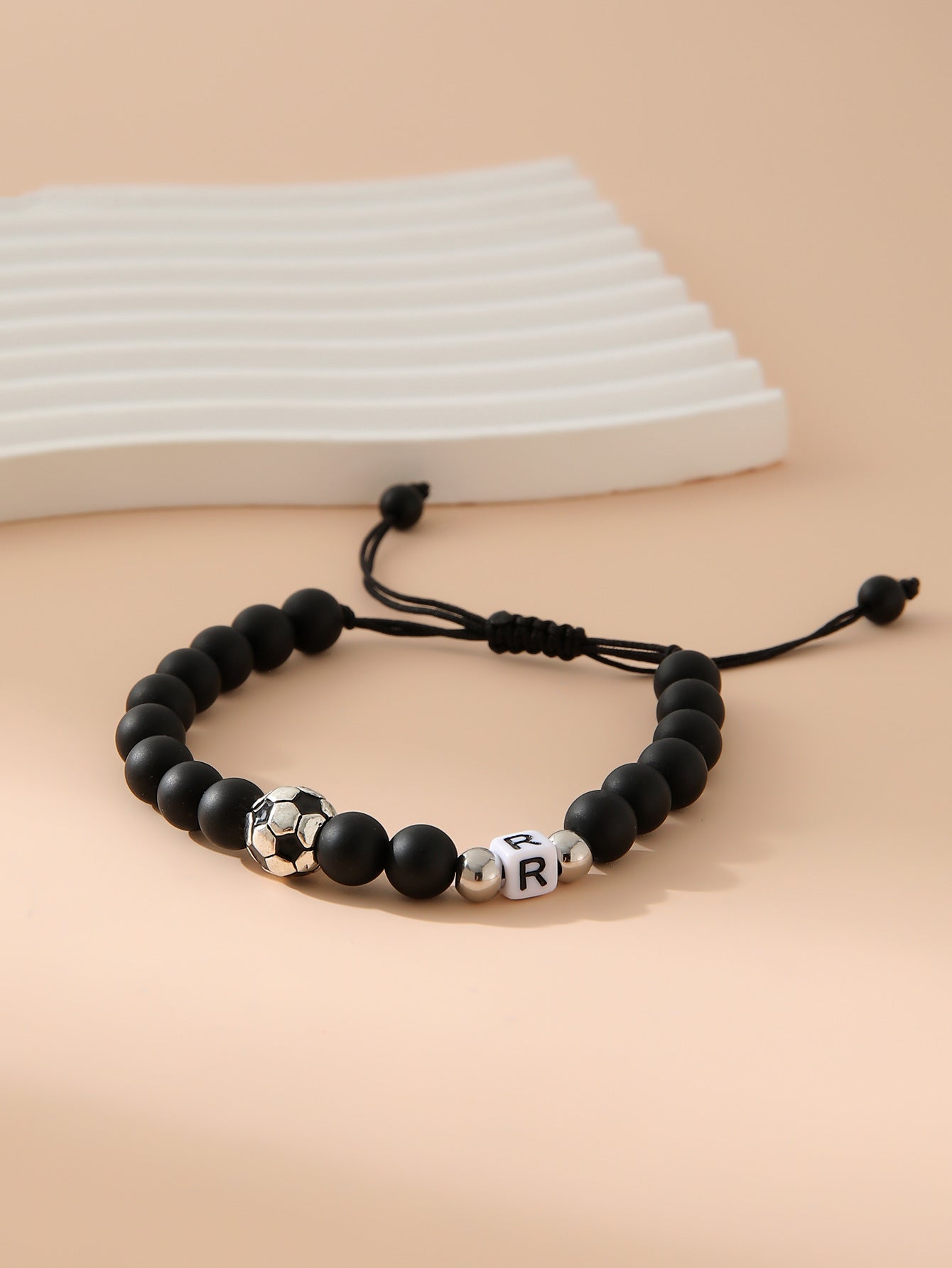 Women's & Men's Black Frosted Football Letters Adjustable For Bracelet